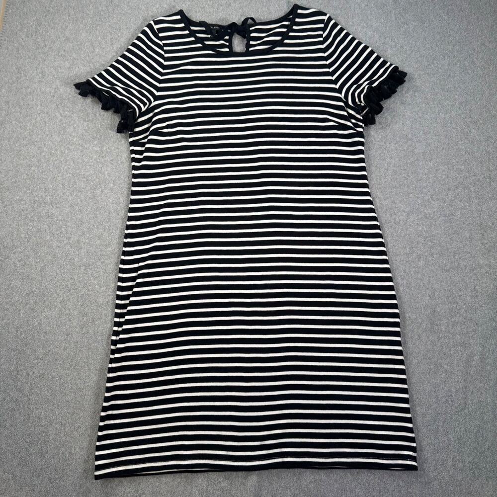 Talbots Stripe Short Sleeve Tee Shirt Dress Women's X-Large Black/White Tassel